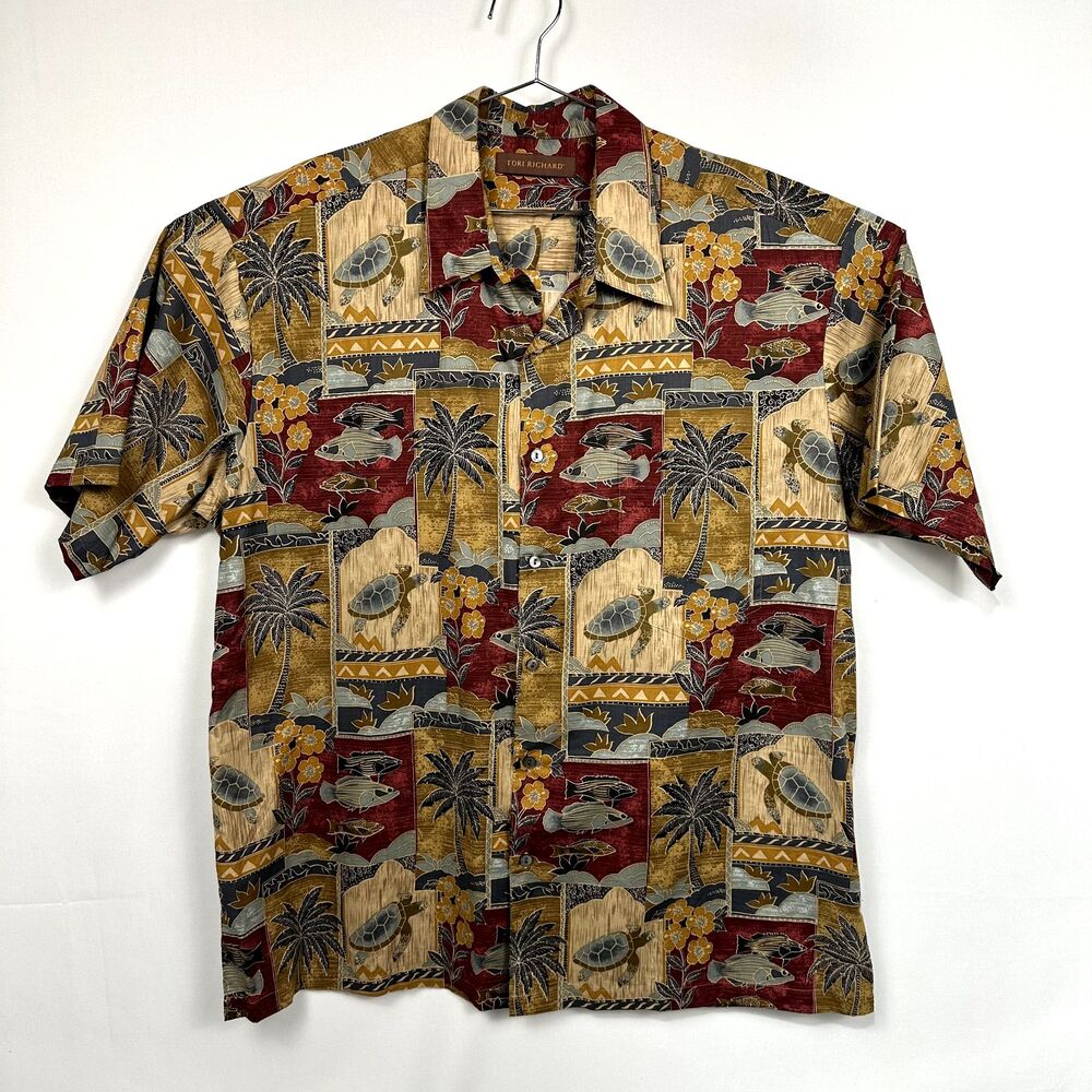 Tori Richard Hawaiian Aloha Turtle Fish Palm Trees Short Sleeve Button Up XL
